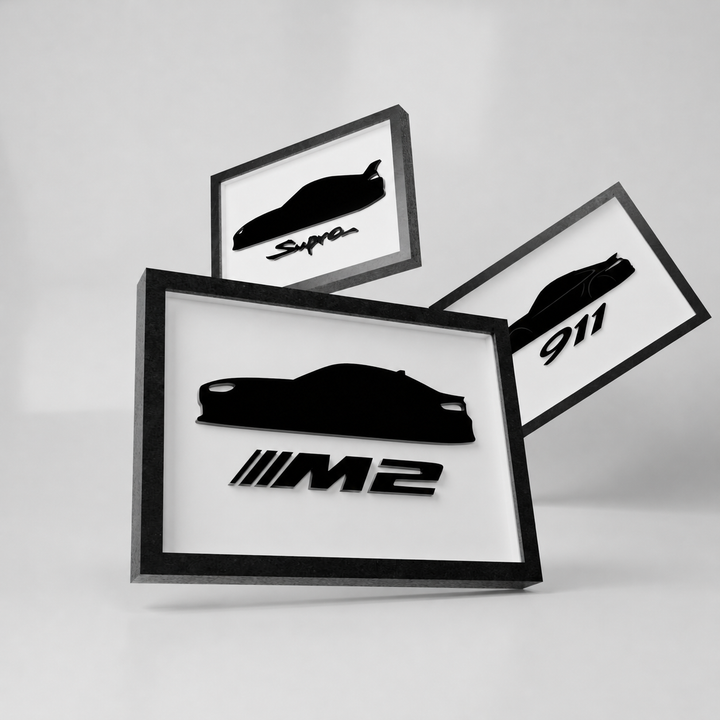 Kollektion minimalistischer Auto-Silhouetten aus Acrylglas